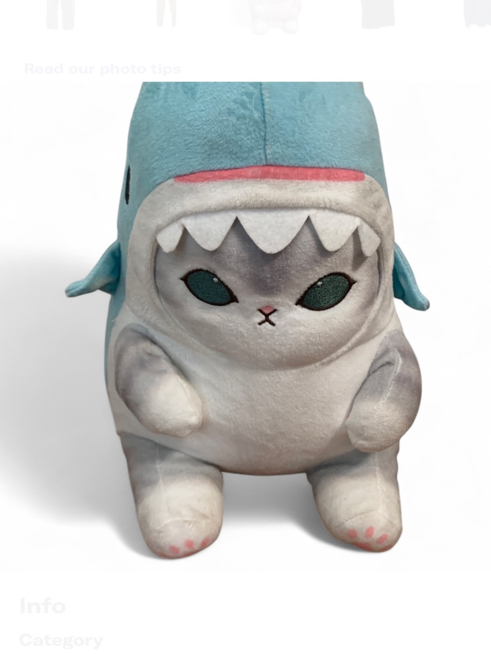Mofusand Plush Cat in Shark Costume - Light Blue and White